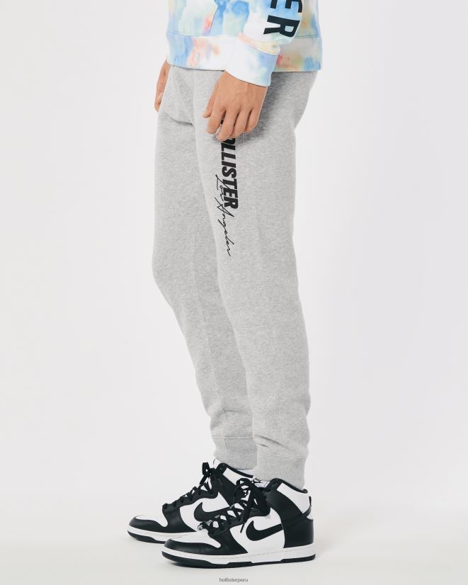 educación física Hollister joggers de polar con logo estampado cuero gris 086N621322 hombres fondos
