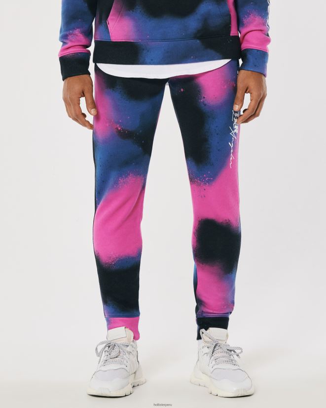 educación física Hollister joggers de polar con logo estampado negro con spray rosa y azul 086N621367 hombres fondos