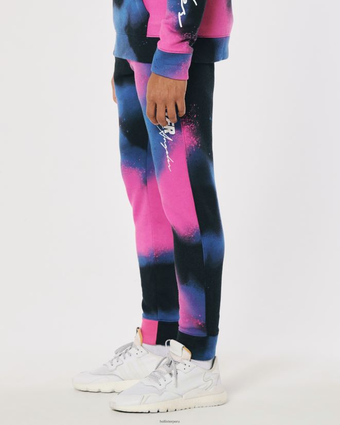 educación física Hollister joggers de polar con logo estampado negro con spray rosa y azul 086N621367 hombres fondos