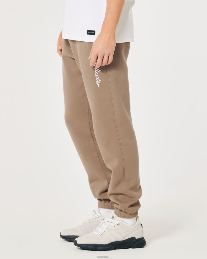 educación física Hollister joggers holgados de felpa con logo Feel Good marrón claro 086N621373 hombres fondos