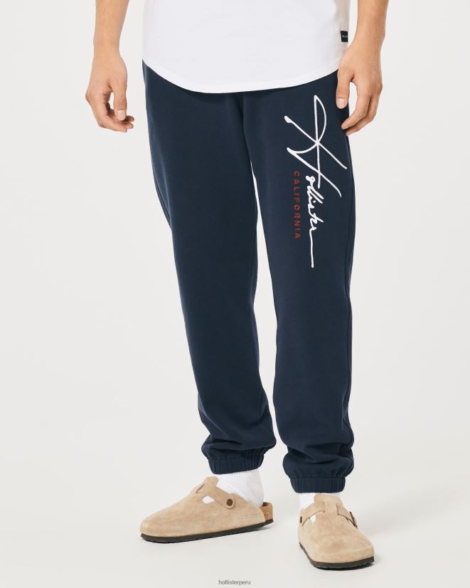 educación física Hollister joggers holgados de polar con logo gráfico Armada 086N621354 hombres fondos