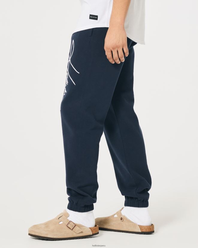 educación física Hollister joggers holgados de polar con logo gráfico Armada 086N621354 hombres fondos