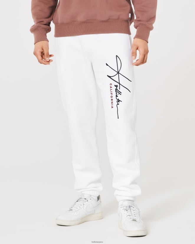 educación física Hollister joggers holgados de polar con logo gráfico blanco 086N621342 hombres fondos