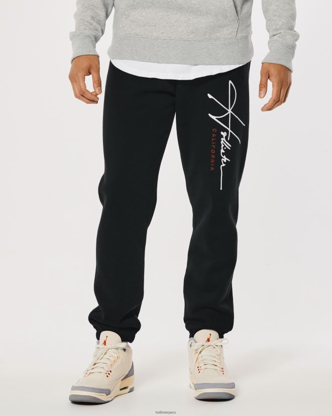 educación física Hollister joggers holgados de polar con logo gráfico negro 086N621262 hombres fondos