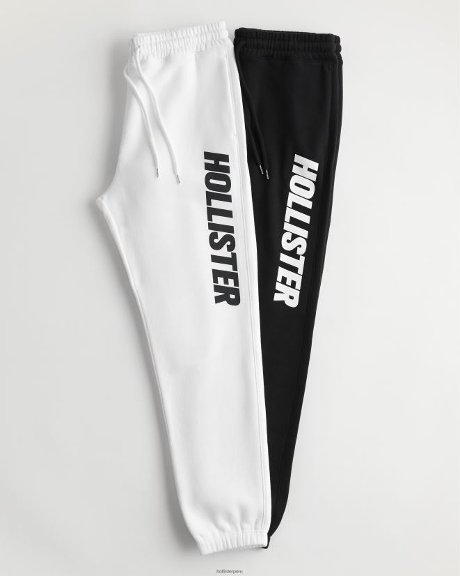 educación física Hollister joggers holgados de polar con logo gráfico paquete de 2 blanco negro 086N621329 hombres fondos