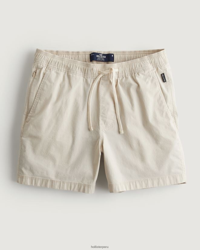 educación física Hollister pantalones cortos jogger de sarga 5'' crema 086N621152 hombres fondos