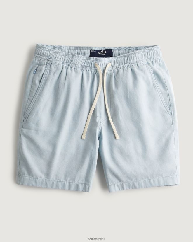 educación física Hollister shorts jogger de mezcla de lino 7'' azul claro 086N621271 hombres fondos