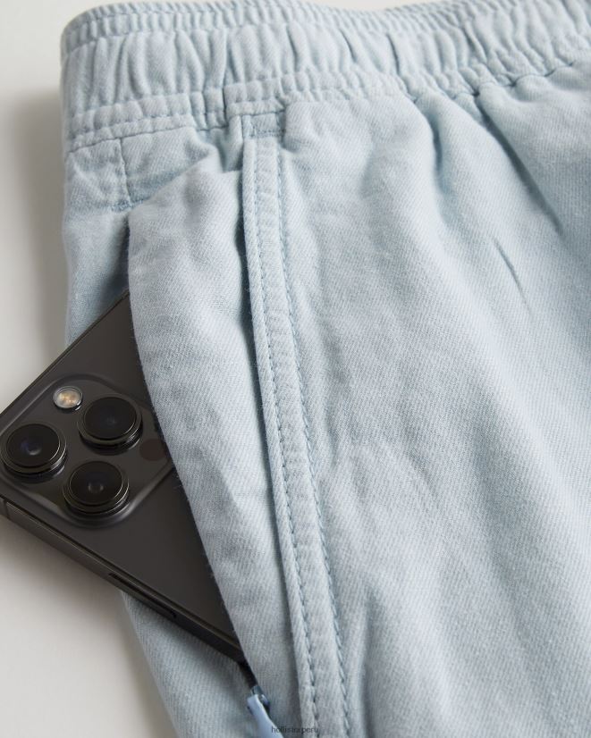 educación física Hollister shorts jogger de mezcla de lino 7\'\' azul claro 086N621271 hombres fondos