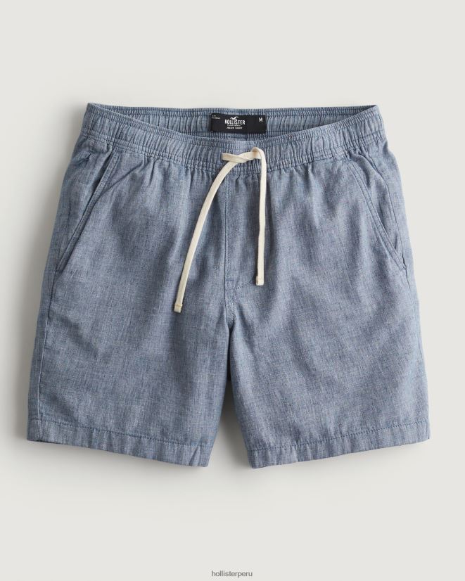 educación física Hollister shorts jogger de mezcla de lino 7'' azul marino brezo 086N621192 hombres fondos