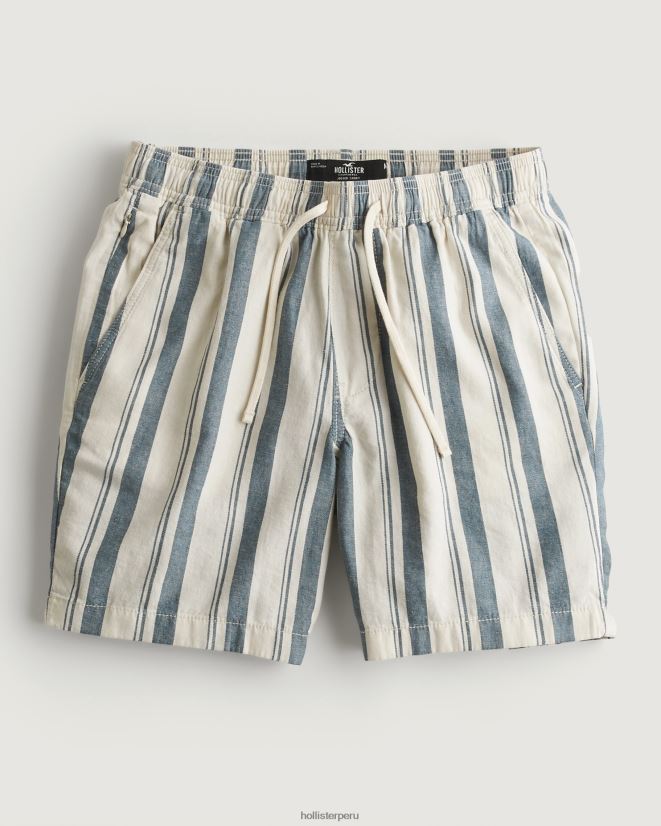 educación física Hollister shorts jogger de mezcla de lino 7'' raya azul marino 086N621290 hombres fondos