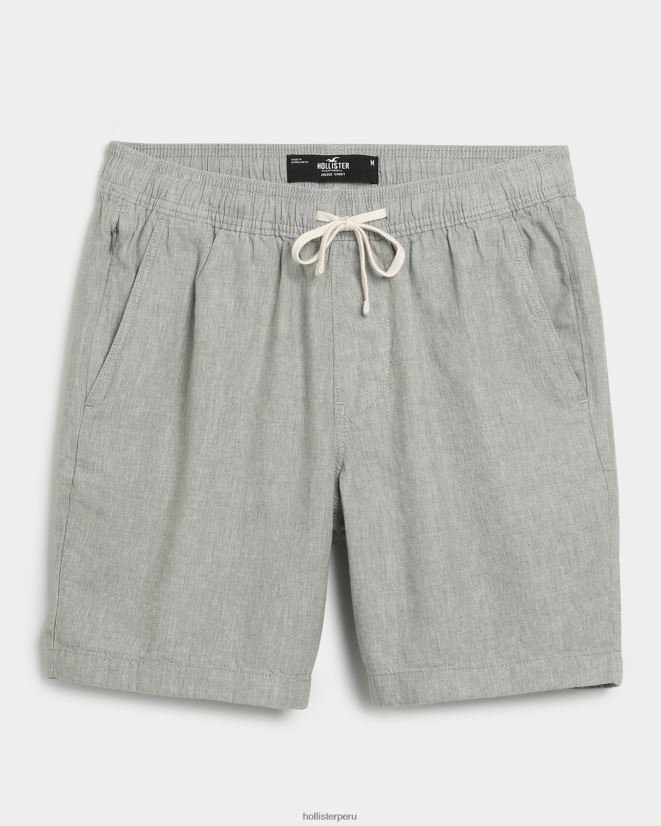 educación física Hollister shorts jogger de mezcla de lino 7'' salvia brezo 086N621274 hombres fondos