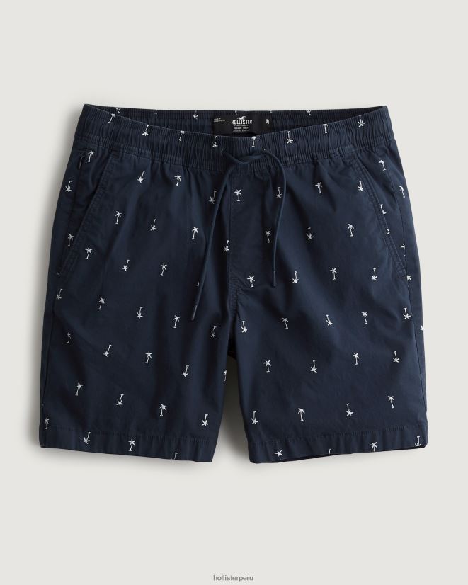 educación física Hollister shorts jogger de popelina con estampado de palmeras 7'' estampado azul marino 086N621394 hombres fondos