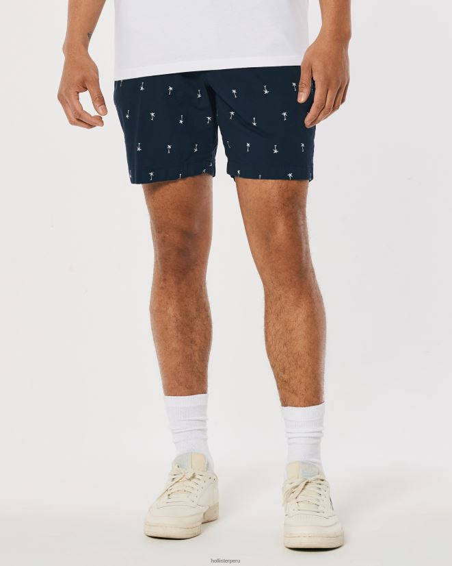 educación física Hollister shorts jogger de popelina con estampado de palmeras 7\'\' estampado azul marino 086N621394 hombres fondos