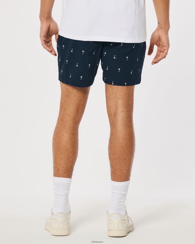 educación física Hollister shorts jogger de popelina con estampado de palmeras 7\'\' estampado azul marino 086N621394 hombres fondos
