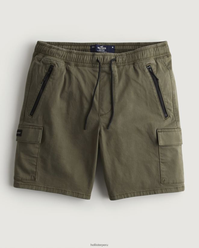 educación física Hollister shorts tipo jogger cargo de sarga 7'' aceituna 086N621246 hombres fondos