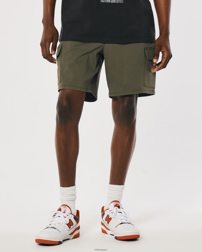 educación física Hollister shorts tipo jogger cargo de sarga 7\'\' aceituna 086N621246 hombres fondos