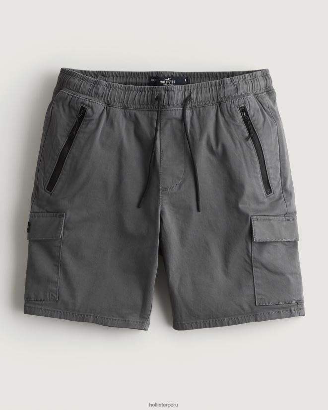 educación física Hollister shorts tipo jogger cargo de sarga 7'' gris oscuro 086N621104 hombres fondos