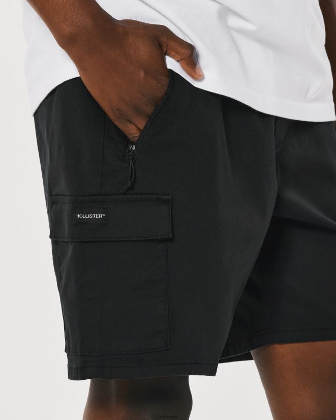 educación física Hollister shorts tipo jogger cargo de sarga 7\'\' negro 086N621105 hombres fondos