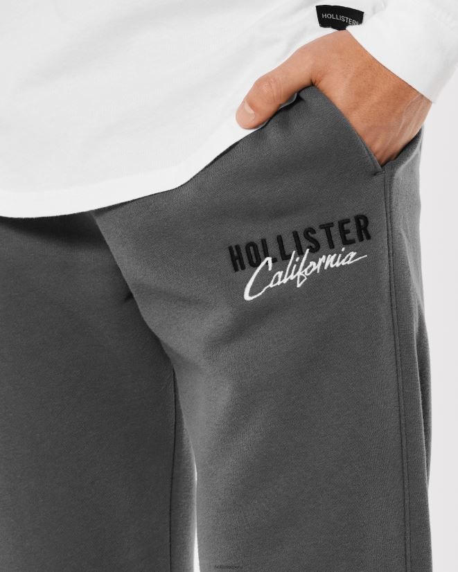 educación física Hollister pantalones de chándal rectos con logo bordado gris oscuro 086N621356 hombres fondos