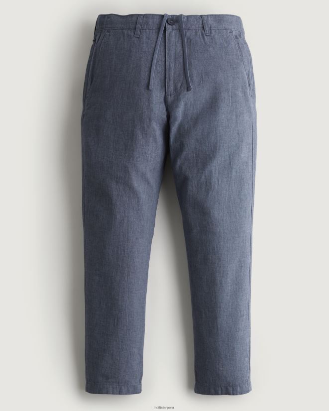 educación física Hollister pantalones ajustados de mezcla de lino azul marino brezo 086N621378 hombres fondos