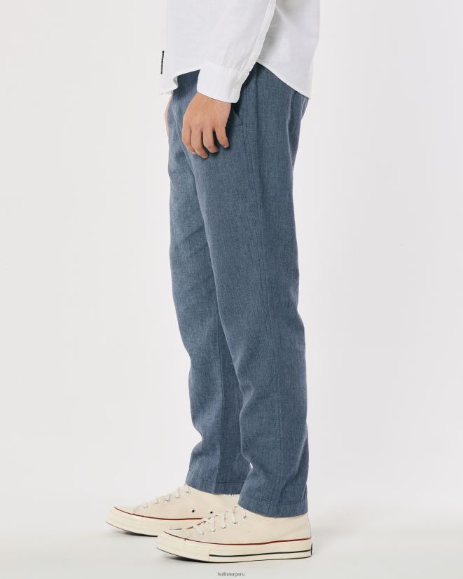 educación física Hollister pantalones ajustados de mezcla de lino azul marino brezo 086N621378 hombres fondos