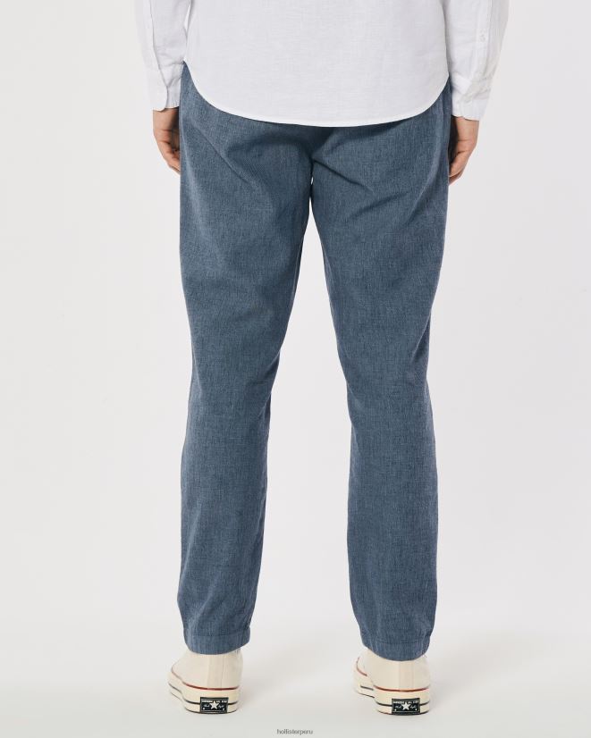 educación física Hollister pantalones ajustados de mezcla de lino azul marino brezo 086N621378 hombres fondos