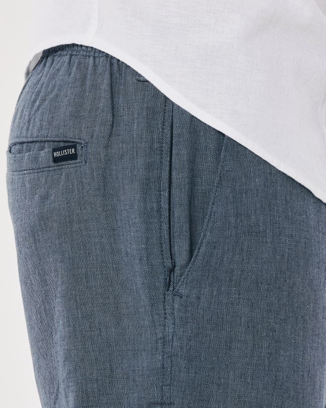 educación física Hollister pantalones ajustados de mezcla de lino azul marino brezo 086N621378 hombres fondos