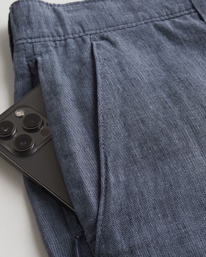 educación física Hollister pantalones ajustados de mezcla de lino azul marino brezo 086N621378 hombres fondos