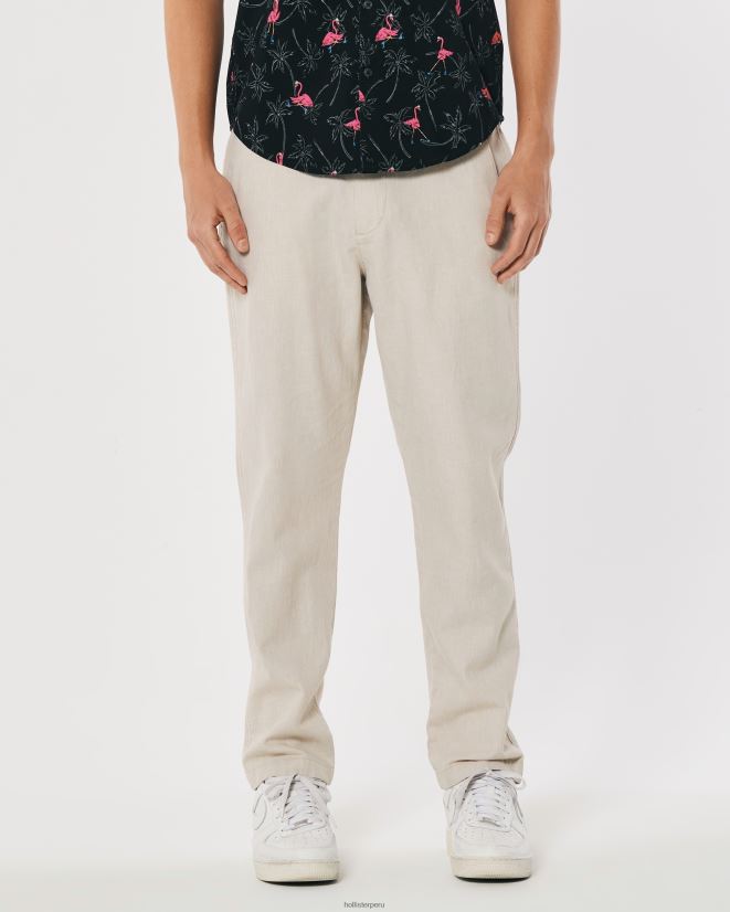 educación física Hollister pantalones ajustados de mezcla de lino bronceado jaspeado claro 086N621383 hombres fondos