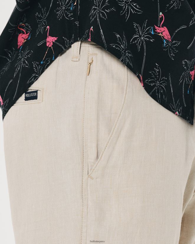 educación física Hollister pantalones ajustados de mezcla de lino bronceado jaspeado claro 086N621383 hombres fondos
