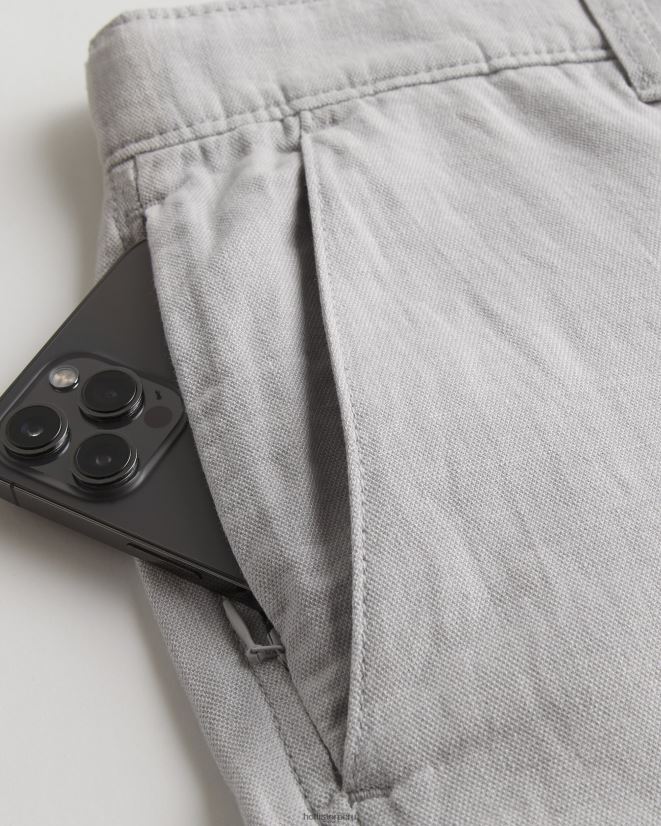 educación física Hollister pantalones ajustados de mezcla de lino gris jaspeado claro 086N621380 hombres fondos