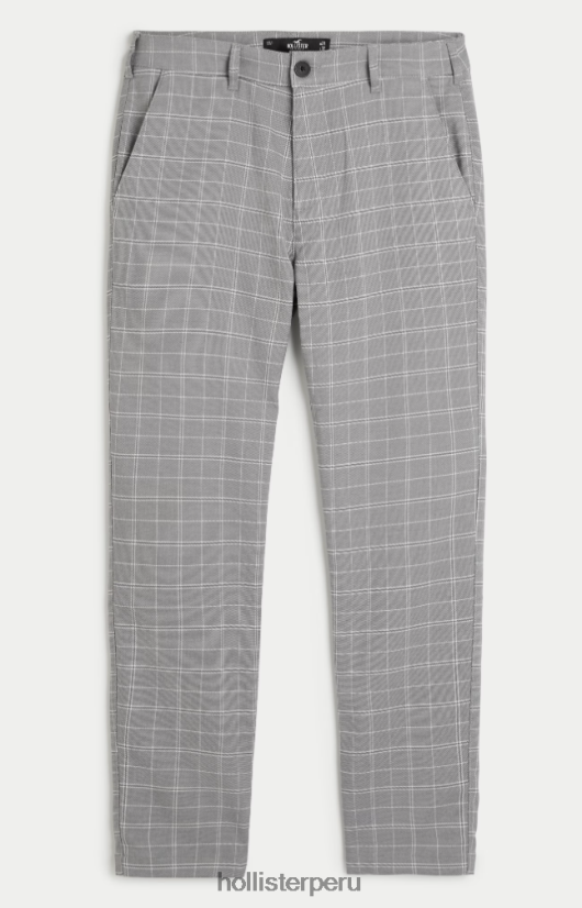 educación física Hollister pantalones chinos ajustados a cuadros cheque gris 086N621313 hombres fondos