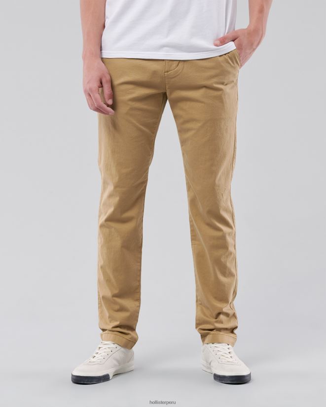 educación física Hollister pantalones chinos ajustados caqui oscuro 086N621151 hombres fondos