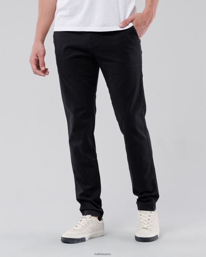 educación física Hollister pantalones chinos ajustados negro con botón negro 086N621155 hombres fondos