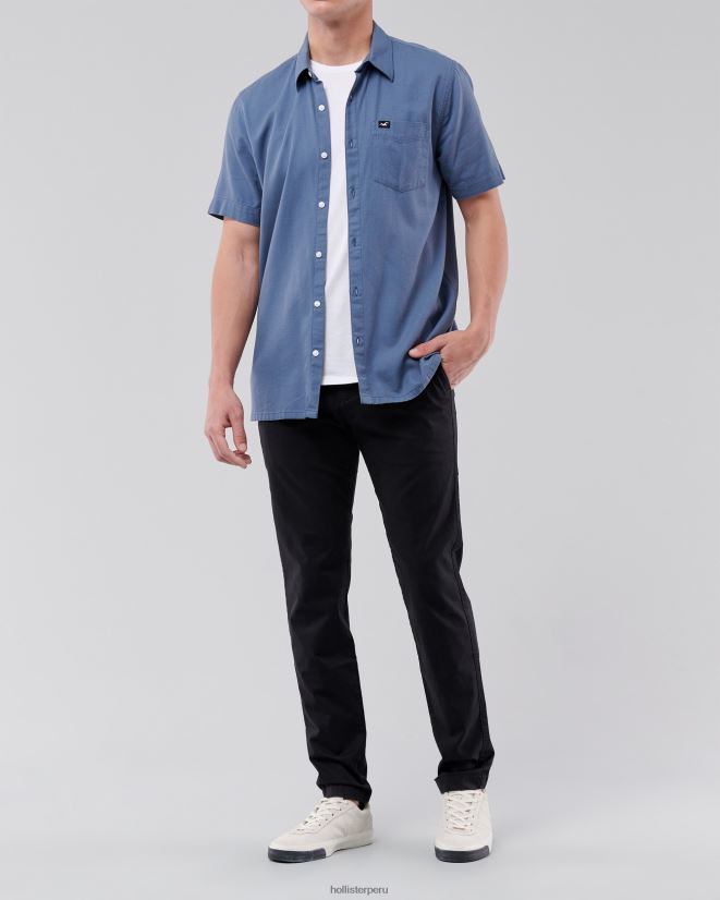 educación física Hollister pantalones chinos ajustados negro con botón negro 086N621155 hombres fondos