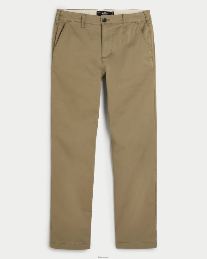 educación física Hollister pantalones chinos slim rectos caqui oscuro 086N621187 hombres fondos