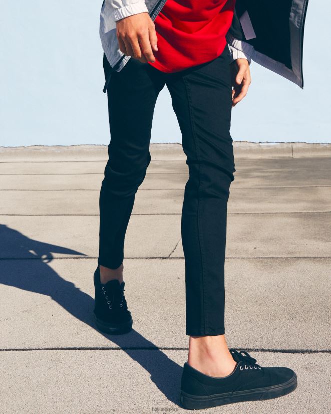 educación física Hollister jeans negros súper ajustados que no se desvanecen sin desvanecimiento negro 086N621180 hombres fondos