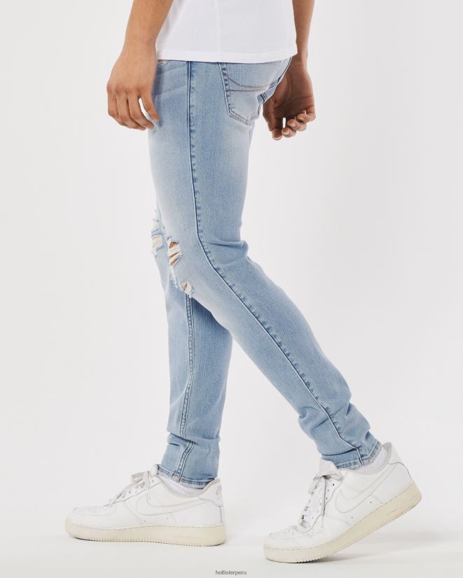 educación física Hollister vaqueros superajustados con lavado ligero y rotos lavado claro rasgado 086N621359 hombres fondos