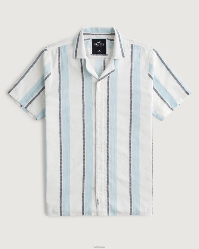 educación física Hollister camisa a rayas de manga corta franja azul claro 086N62855 hombres tapas