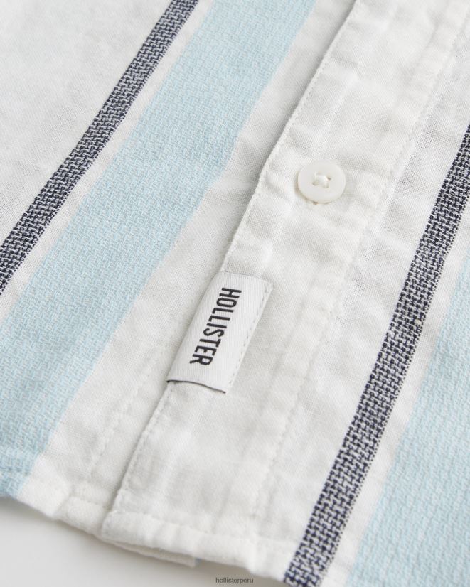 educación física Hollister camisa a rayas de manga corta franja azul claro 086N62855 hombres tapas