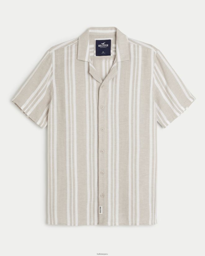 educación física Hollister camisa a rayas de manga corta raya bronceada 086N62841 hombres tapas