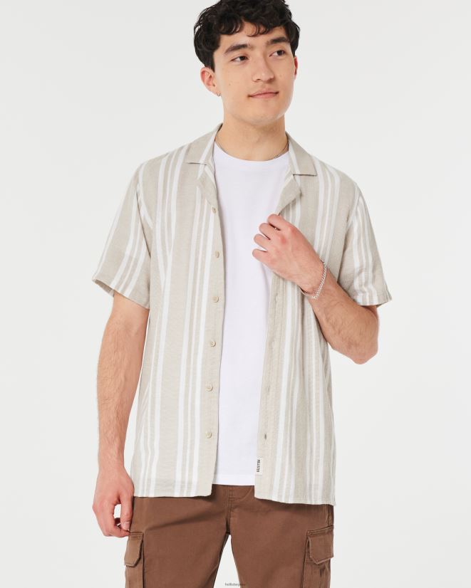 educación física Hollister camisa a rayas de manga corta raya bronceada 086N62841 hombres tapas