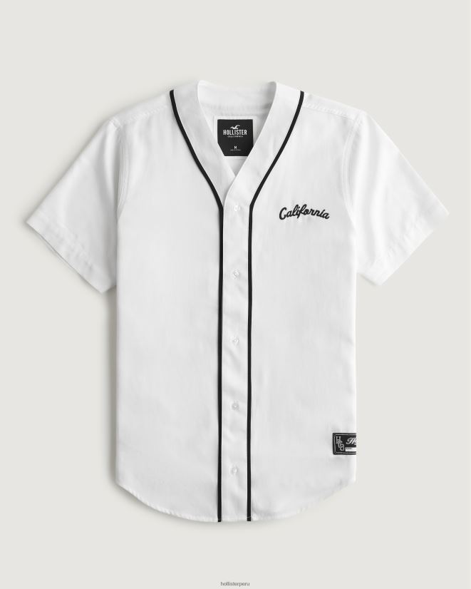 educación física Hollister camisa de béisbol relajada blanco 086N62954 hombres tapas