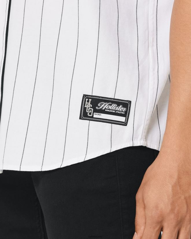 educación física Hollister camisa de béisbol relajada blanco 086N62954 hombres tapas
