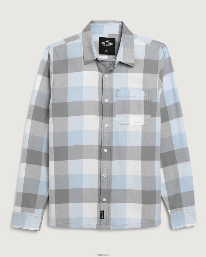 educación física Hollister camisa de franela con botones cheque azul claro 086N62985 hombres tapas