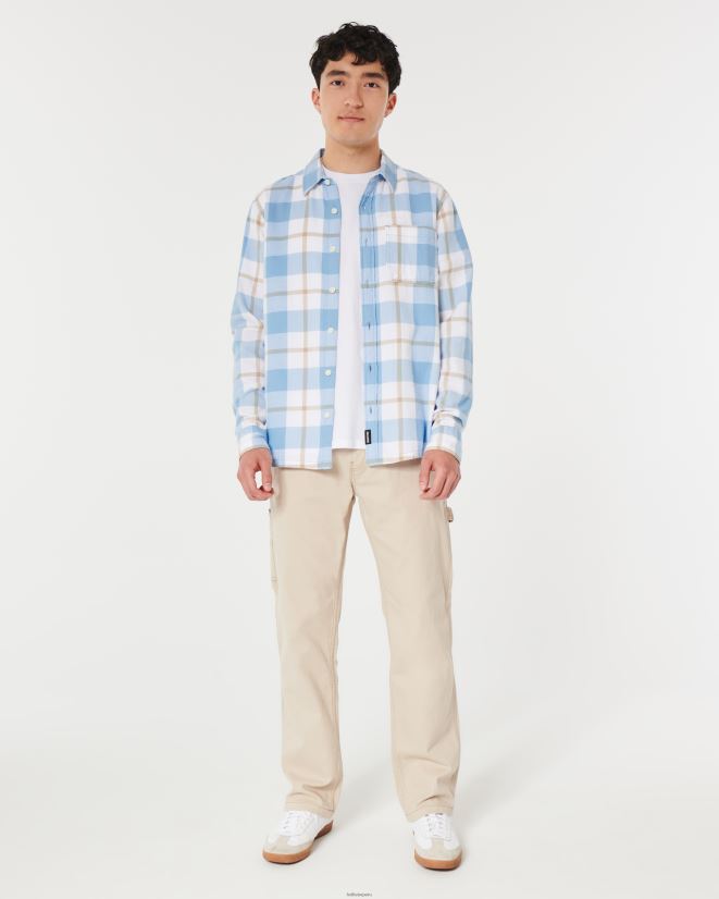 educación física Hollister camisa de franela con botones cheque azul claro 086N62985 hombres tapas
