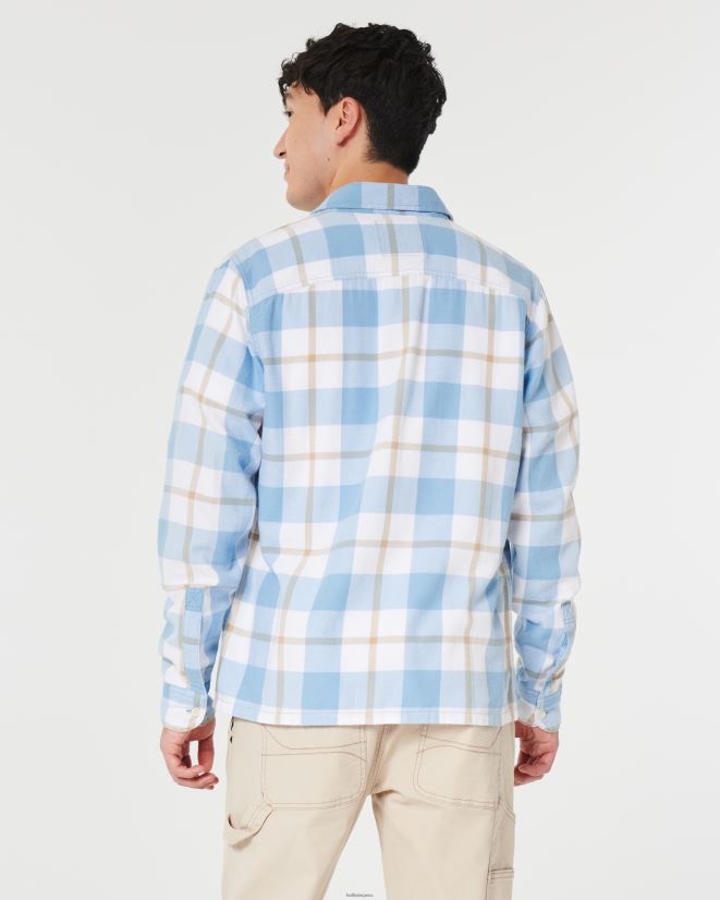 educación física Hollister camisa de franela con botones cheque azul claro 086N62985 hombres tapas