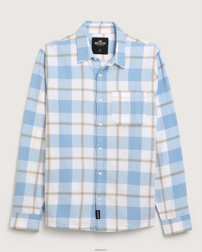 educación física Hollister camisa de franela con botones cheque azul claro 086N62985 hombres tapas