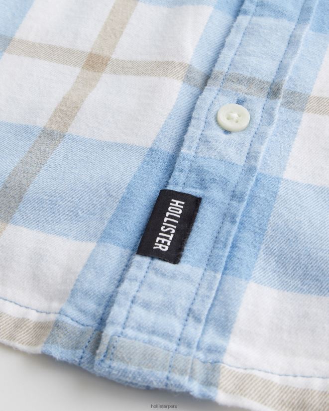 educación física Hollister camisa de franela con botones cheque azul claro 086N62985 hombres tapas