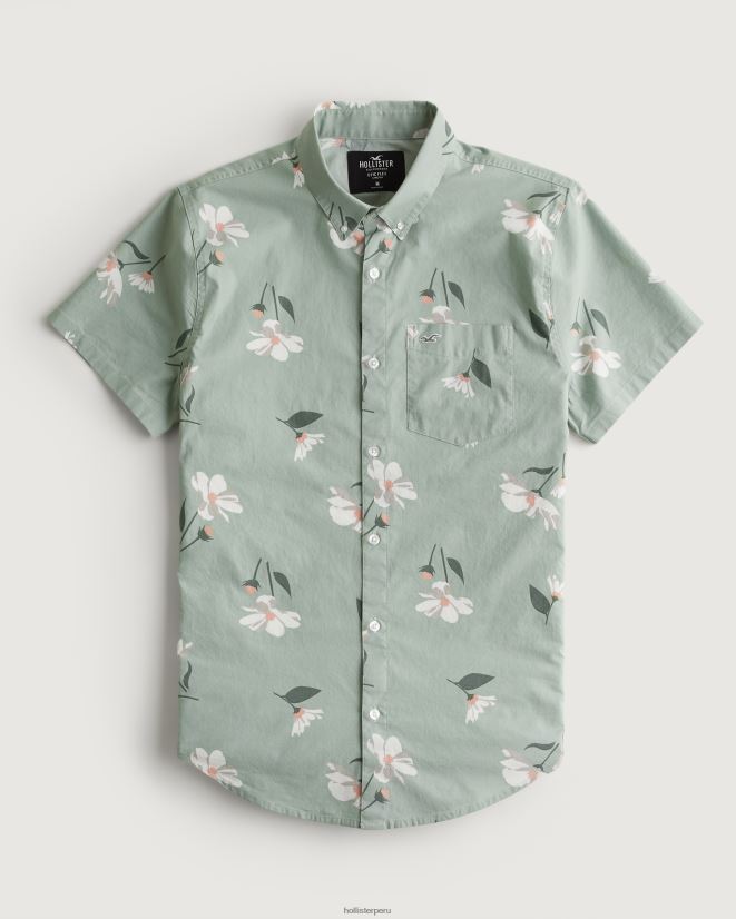 educación física Hollister camisa de manga corta con botones florales salvia floral 086N62824 hombres tapas